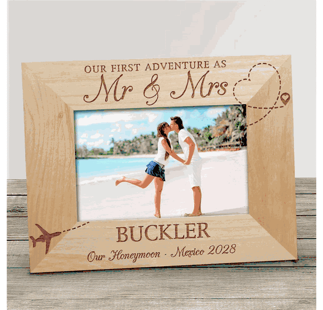 Personalized Our First Adventure As Mr & Mrs Wooden Picture Frame