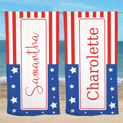 Personalized Patriotic Flag With Name Beach Towel