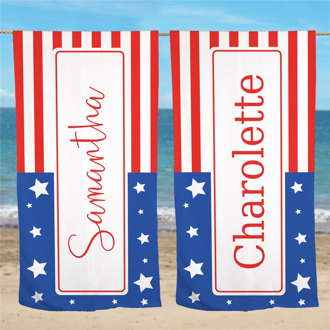 Personalized Patriotic Flag With Name Beach Towel