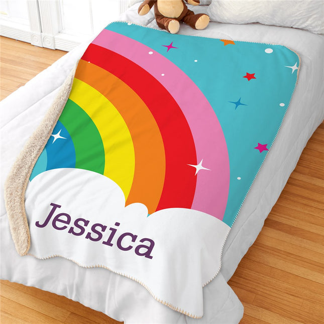 Personalized Rainbow with Stars Sherpa Blanket