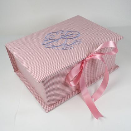 Personalized Seersucker Check Cotton Medium Baby Keepsake Box