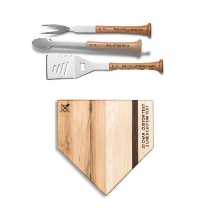 Personalized Silver Slugger Grill Tool Set With 12 Inch Cutting Board