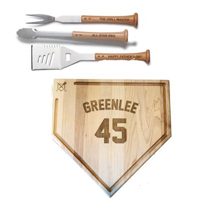 Personalized Silver Slugger Grill Tool Set With 17 Inch Trough Cutting Board