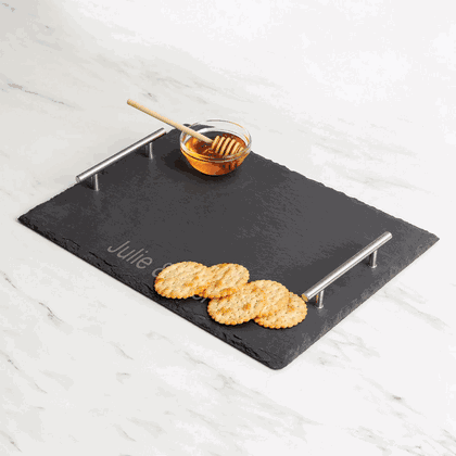 Personalized Slate Tray With Metal Handles