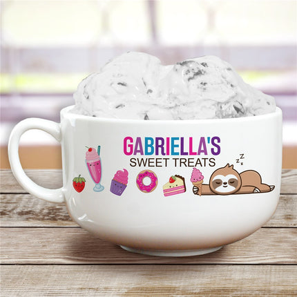Personalized Sleepy Sloth Sweet Treats Ice Cream Bowl