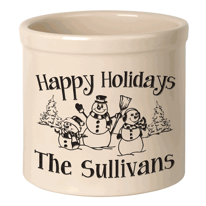 Personalized Snowman Family 2 Gallon Stoneware Crock