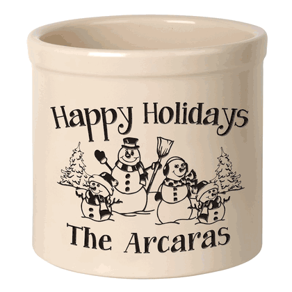 Personalized Snowman Family Two Child 2 Gallon Stoneware Crock