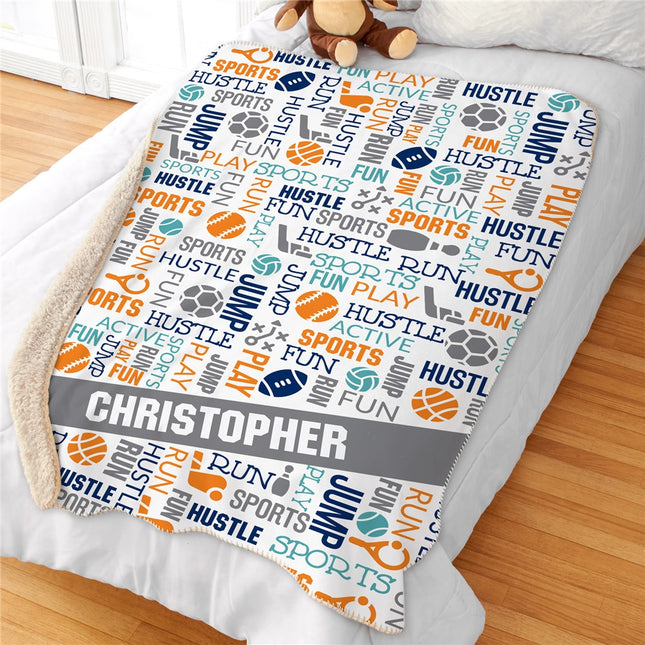 Personalized Sports Word Art Sherpa Blanket
