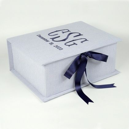 Personalized Striped Seersucker Cotton Medium Baby Keepsake Box