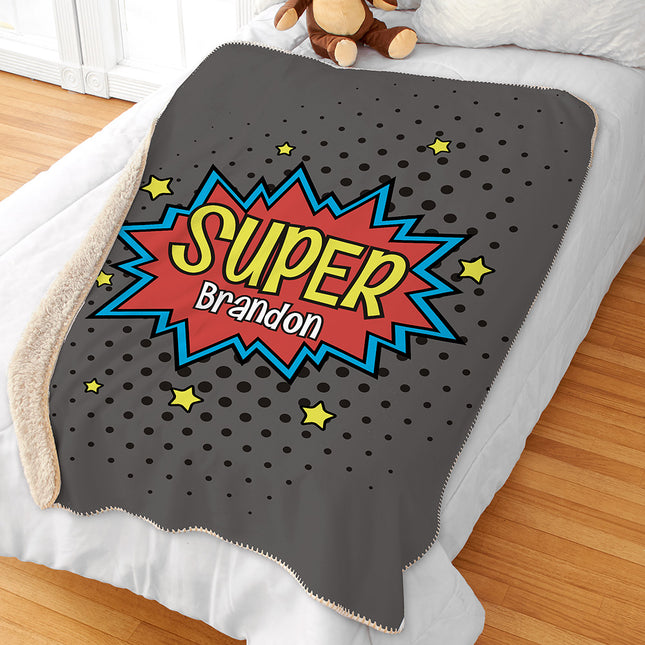 Personalized Superhero Kids Sherpa Blanket