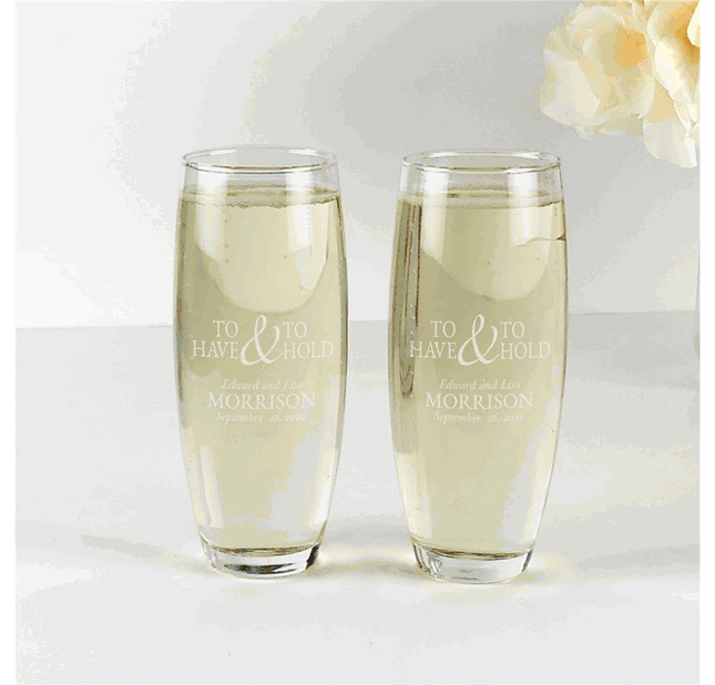 Personalized To Have and To Hold Stemless Flute Set