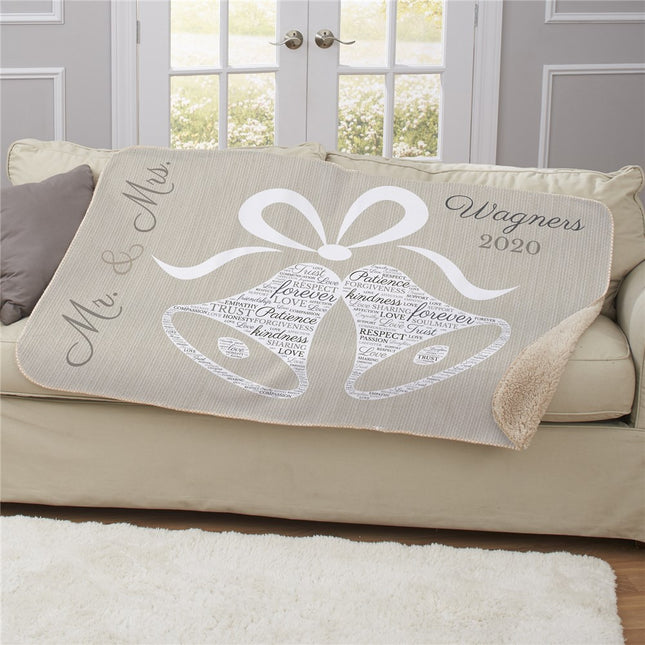 Personalized Wedding Bells Word Art Sherpa Blanket