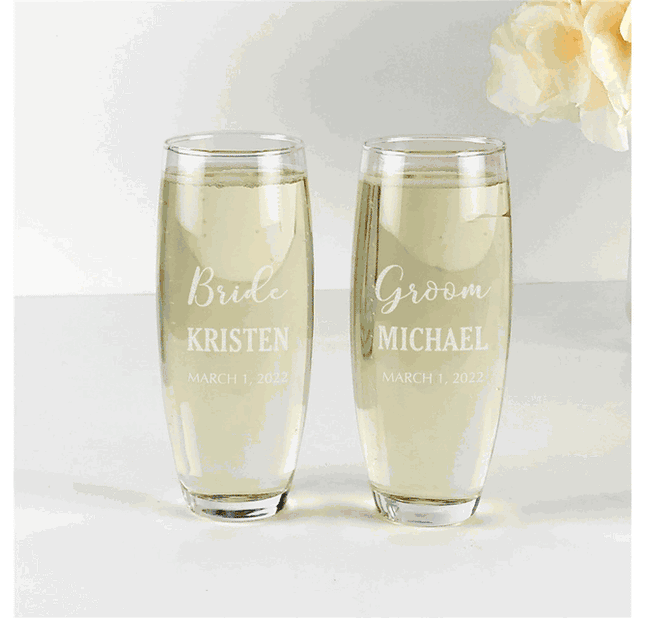 Personalized Wedding Stemless Flute Set