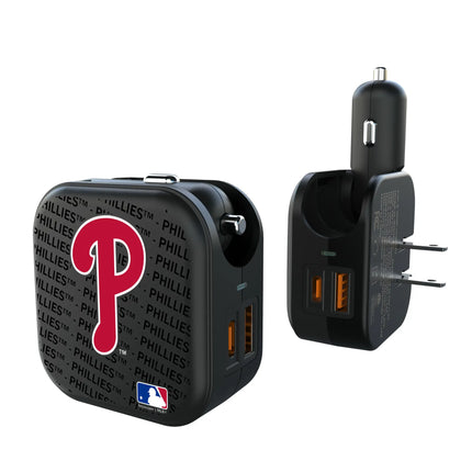 Philadelphia Phillies Text Backdrop 2 in 1 USB A/C Charger
