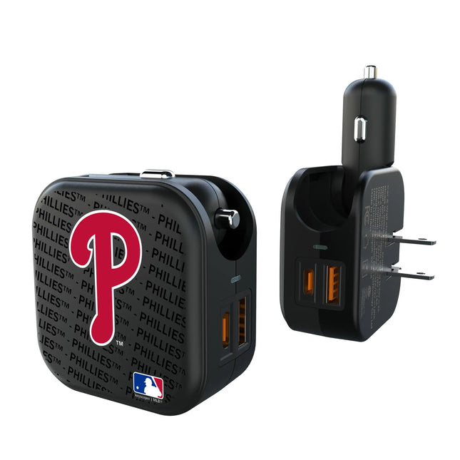 Philadelphia Phillies Text Backdrop 2 in 1 USB A/C Charger