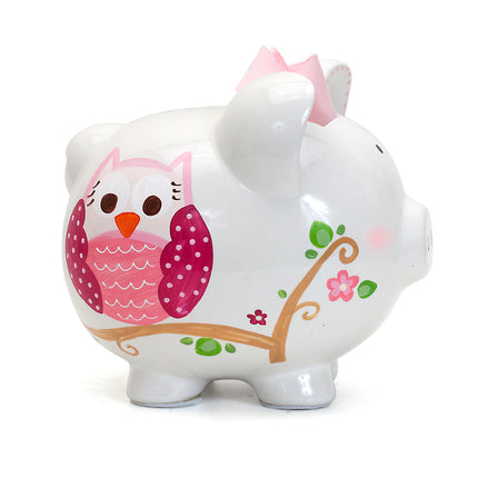 Pink Owl Large Piggy Bank