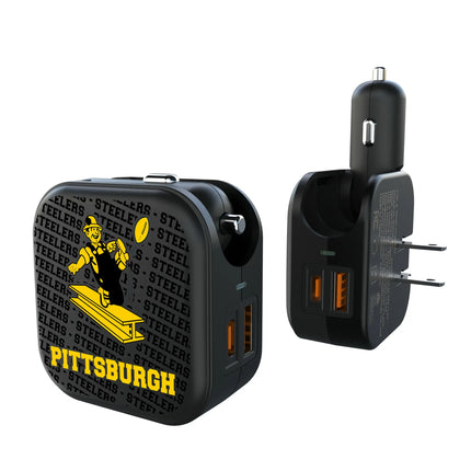 Pittsburgh Steelers 1961 Historic Collection Text Backdrop 2 in 1 USB A/C Charger