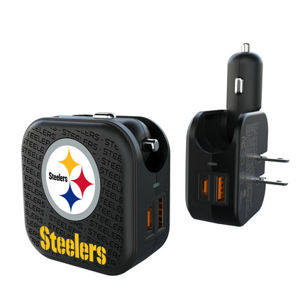 Pittsburgh Steelers Text Backdrop 2 in 1 USB A/C Charger