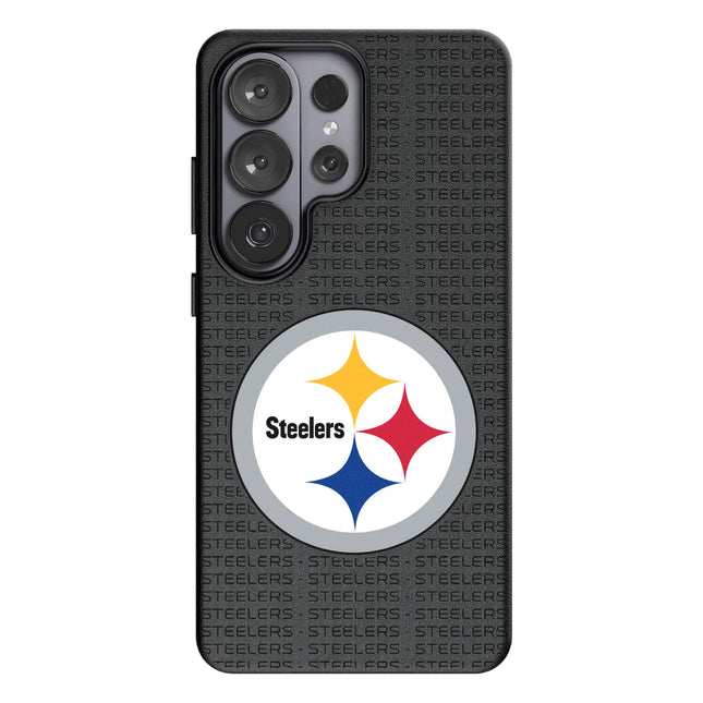 Pittsburgh Steelers Text Backdrop MagSafe Compatible Phone Case for Samsung Galaxy