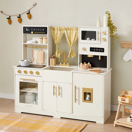 Tiny Land Iconic Wooden Play Kitchen - Cream Pretend Cooking Set for Kids