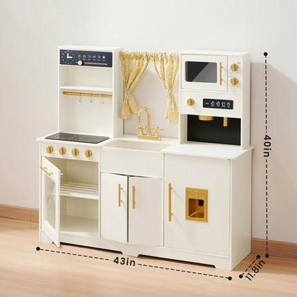 Tiny Land Iconic Wooden Play Kitchen - Cream Pretend Cooking Set for Kids