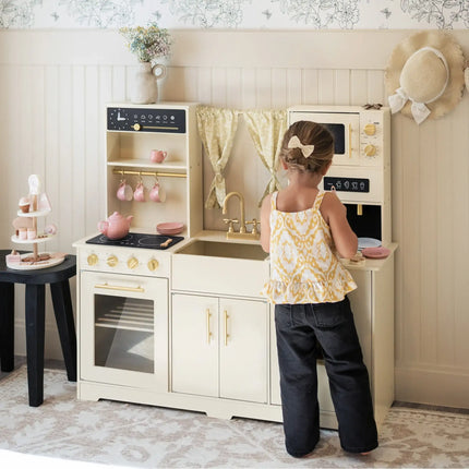 Tiny Land Iconic Wooden Play Kitchen - Cream Pretend Cooking Set for Kids