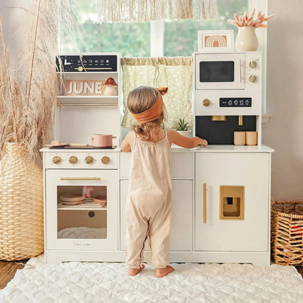Tiny Land Iconic Wooden Play Kitchen - Cream Pretend Cooking Set for Kids