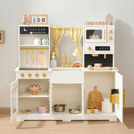 Tiny Land Iconic Wooden Play Kitchen - Cream Pretend Cooking Set for Kids