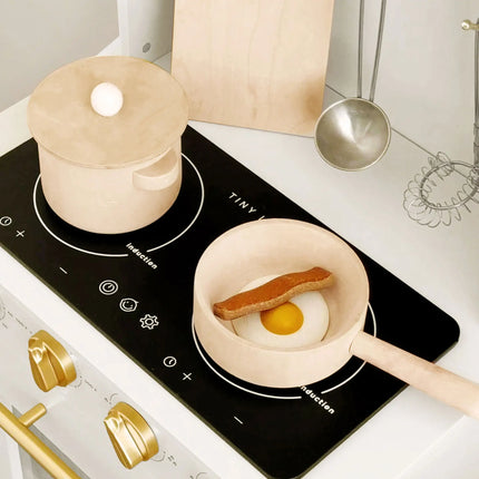 Tiny Land Iconic Wooden Play Kitchen - Cream Pretend Cooking Set for Kids