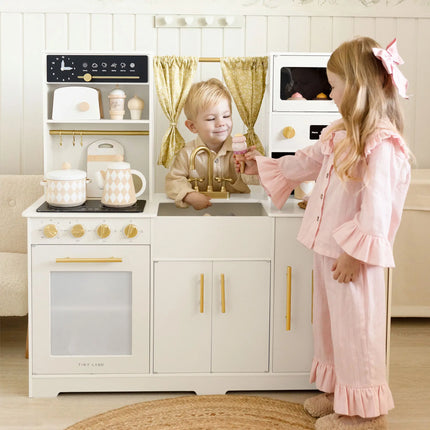 Tiny Land Iconic Wooden Play Kitchen - Cream Pretend Cooking Set for Kids