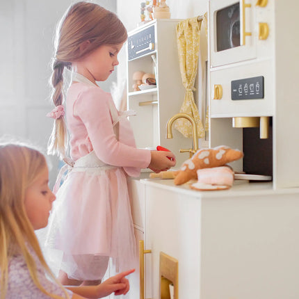 Tiny Land Iconic Wooden Play Kitchen - Cream Pretend Cooking Set for Kids