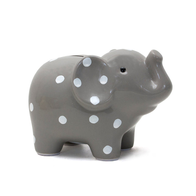 Gray Polka Dot Elephant Bank