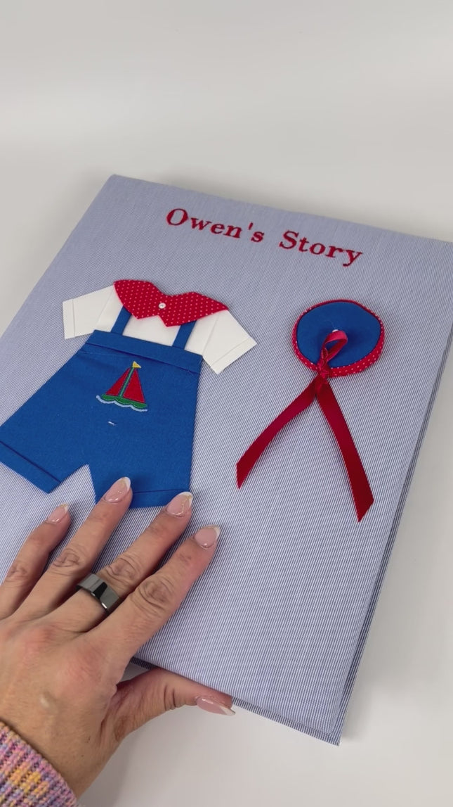 Personalized Baby Boy Jumper on Micro Stripe Cotton Baby Memory Book