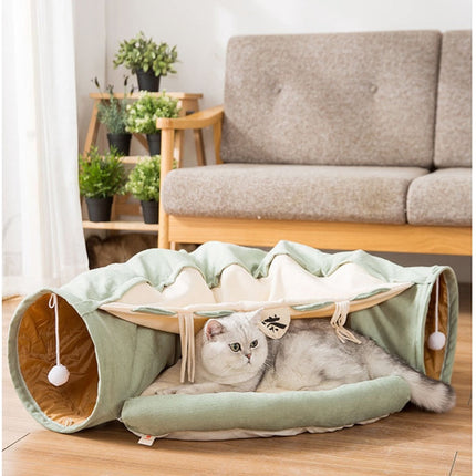 Collapsible Removable Cat Tunnel Tube With Cat Bed Set