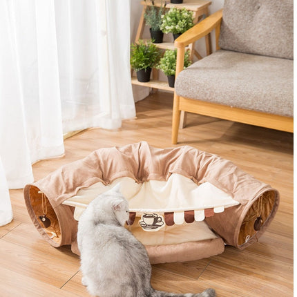 Collapsible Removable Cat Tunnel Tube With Cat Bed Set