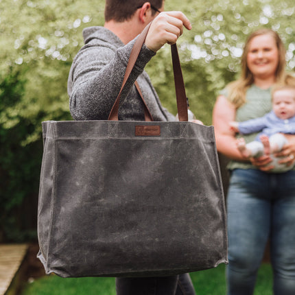 Market Waxed Canvas Tote with Leatherette Handles