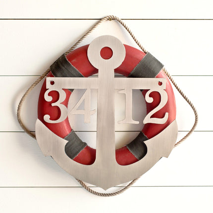Anchor Address Plaque - Coastal House Numbers Plaque Beach Nautical Decor
