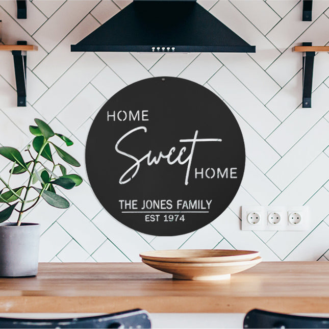 Circle Home Sweet Home Sign With Name and Date or Address
