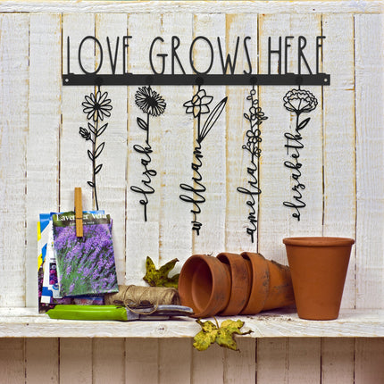 Our Family Garden - Personalized Birth Month Flowers Family Name Sign