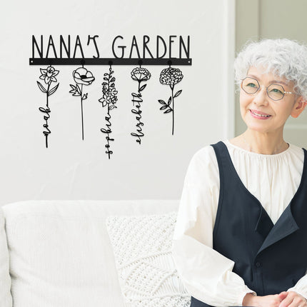 Our Family Garden - Personalized Birth Month Flowers Family Name Sign