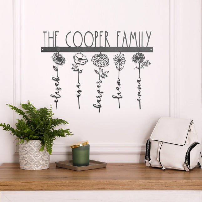 Our Family Garden - Personalized Birth Month Flowers Family Name Sign
