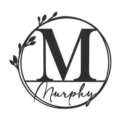 Floral Leaves - Outdoor Monogram Wreaths for Front Door - Monogram Wall Decor Metal Initial Signs