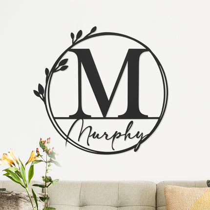 Floral Leaves - Outdoor Monogram Wreaths for Front Door - Monogram Wall Decor Metal Initial Signs