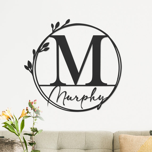 Floral Leaves - Outdoor Monogram Wreaths for Front Door - Monogram Wall Decor Metal Initial Signs