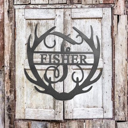Antler Monogram with Name - Custom Metal Name Sign for Home Antler