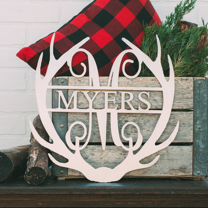 Antler Monogram with Name - Custom Metal Name Sign for Home Antler