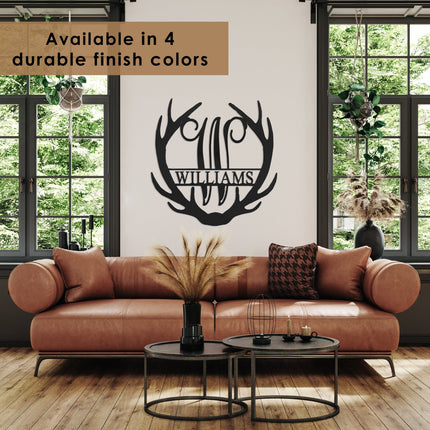 Antler Monogram with Name - Custom Metal Name Sign for Home Antler