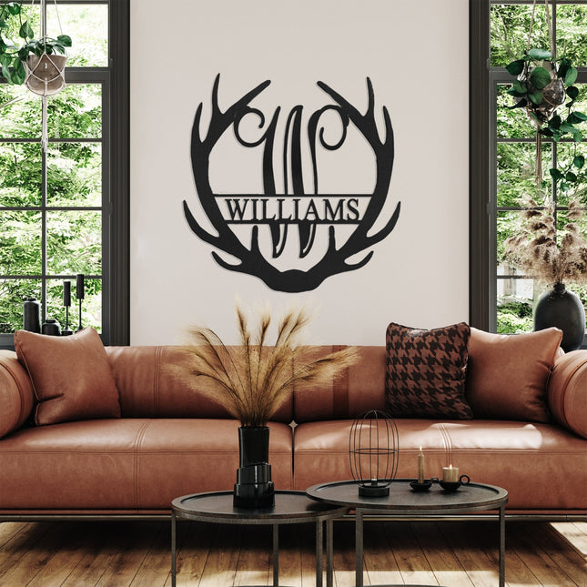 Antler Monogram with Name - Custom Metal Name Sign for Home Antler