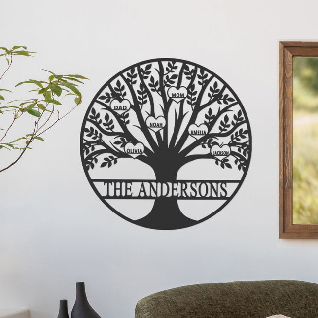 Tree of Life Personalized Family Tree Metal Sign with Hearts
