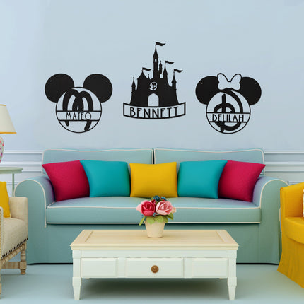 Mouse Ears and Castle Monogram - Personalized Name Sign For Kids Room